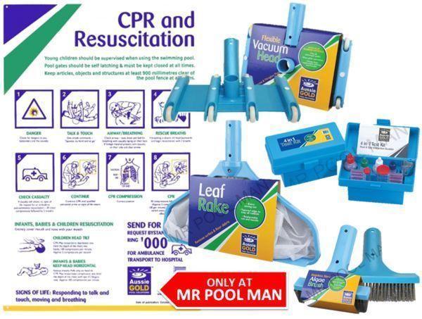 Aussie Gold Pool Basics Pack - CPR Vacuum Head Leaf Rake Brush Test Kit