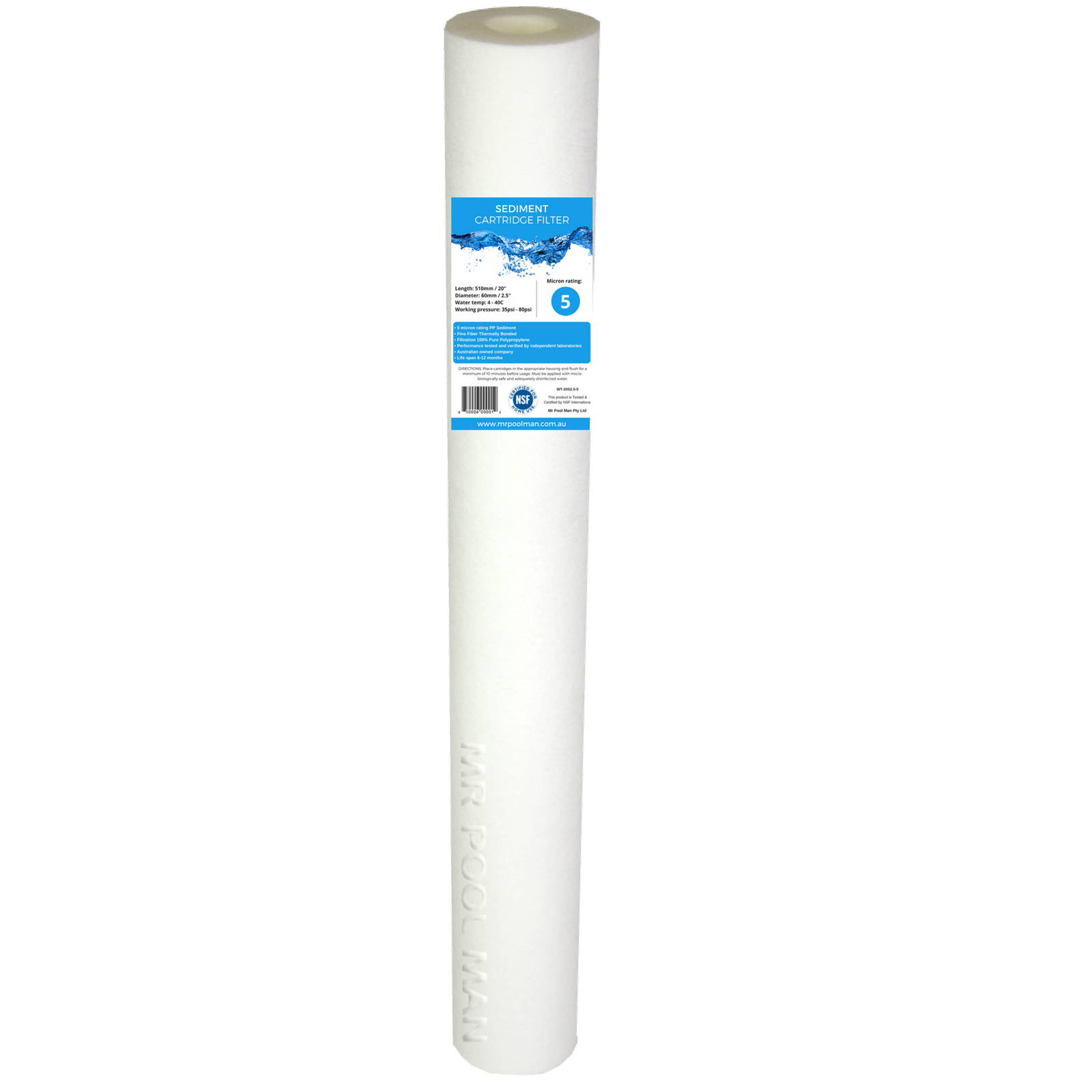 Sediment Water Filter Cartridge 20 x 2.5 5 Pack - 5 Micron Undersink Poly Spun 5uM