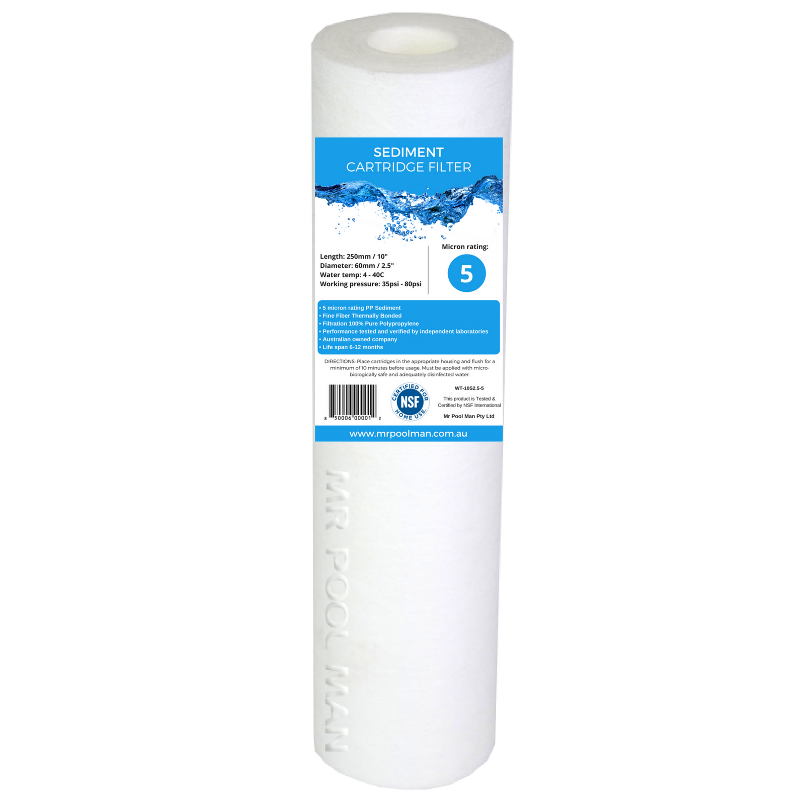 Sediment Water Filter Cartridge 10 x 2.5 2 Pack - 5 Micron Undersink Poly Spun 5uM