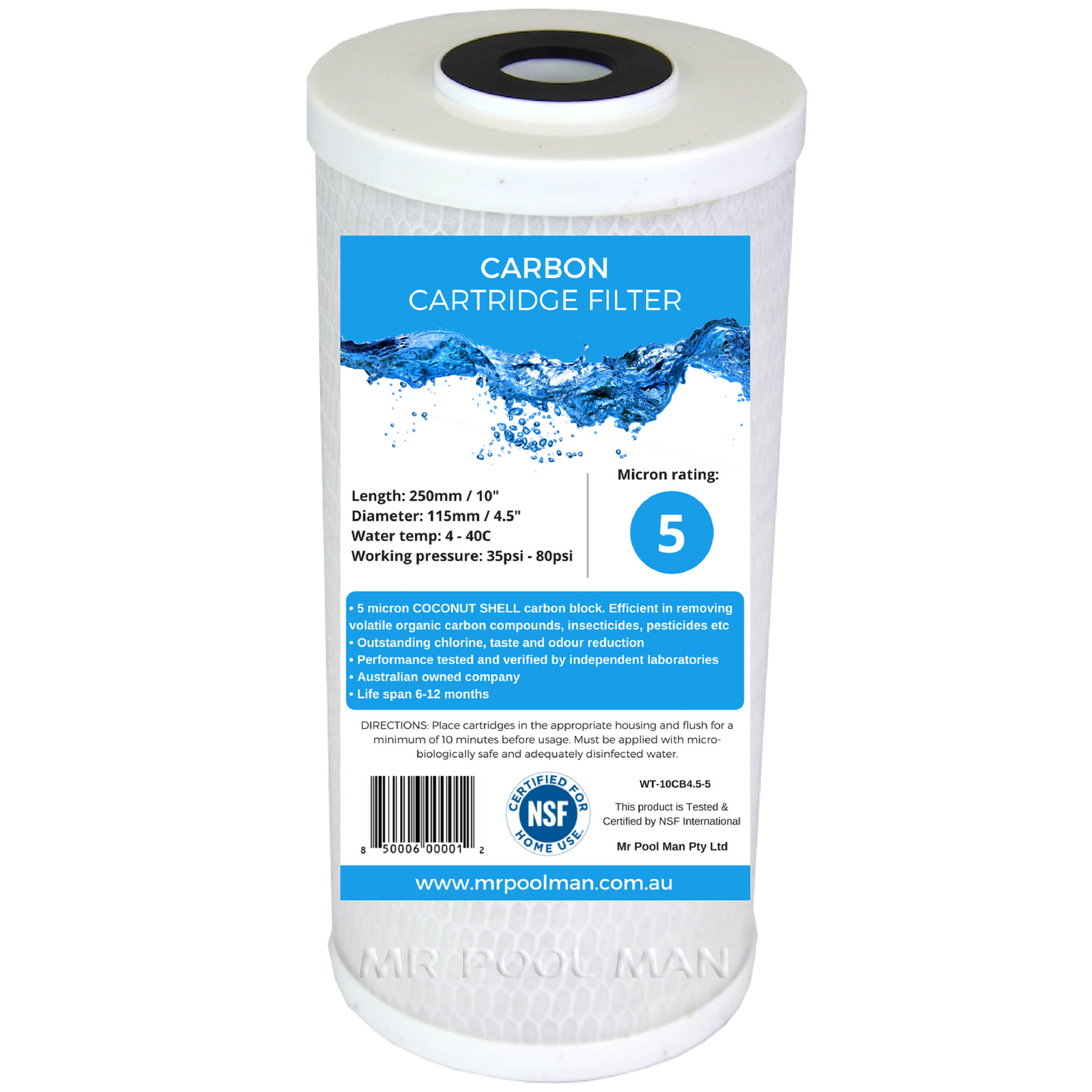 Carbon Water Filter Cartridge 10 x 4.5 2 Pack 5 Micron 100% COCONUT