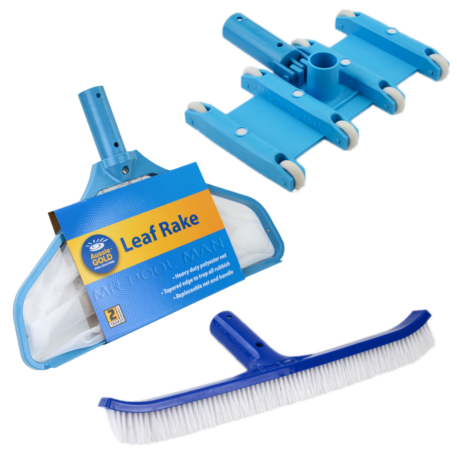 Aussie Gold Cleaning Equipment Package - Leaf Rake Vacuum Head Pool Brush