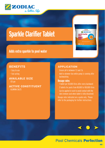 Zodiac Sparkle Pill 125G Tablet 3 Pack - Pool Spa Clarifier Chemical Clear Cube