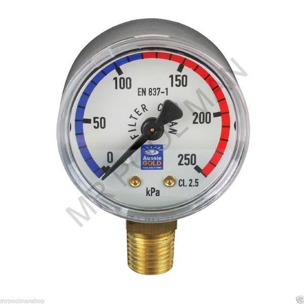 Aussie Gold Pressure Gauge Stainless Steel Lower Mount - Pool Spa Spare