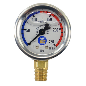 Aussie Gold Pressure Gauge Liquid Oil Stainless Steel Lower Mount - Pool Spa