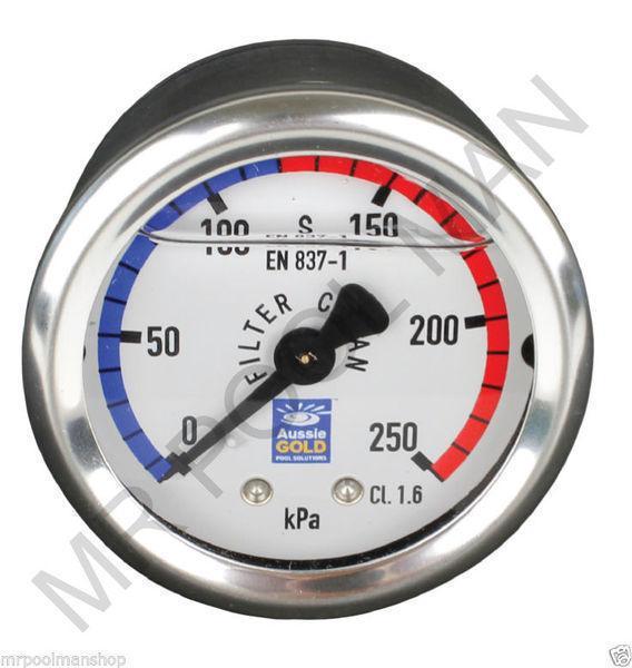 Aussie Gold Pressure Gauge Liquid Oil Stainless Steel Rear Mount - Pool Spa