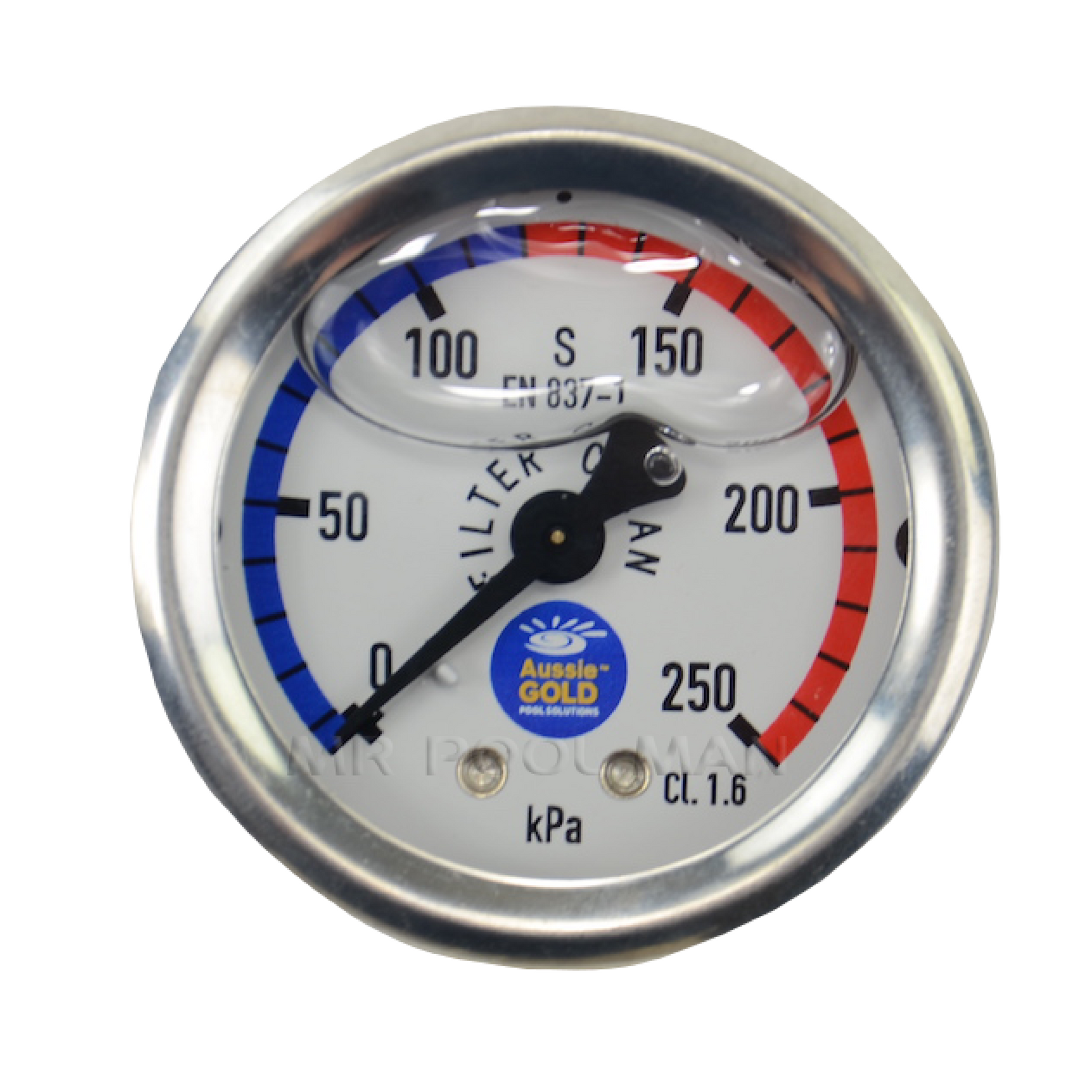 Aussie Gold Pressure Gauge Liquid Oil Stainless Steel Rear Mount - Pool Spa