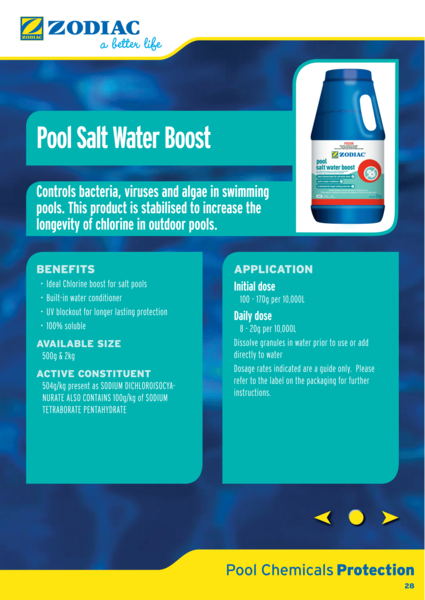 Zodiac Salt Water Boost 500g - Shock Pool Chlorine Chemical