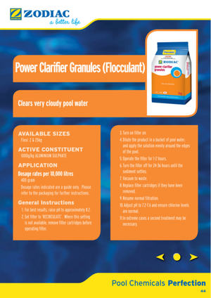 Zodiac Power Clarifier Granules 2KG - Pool Spa Floc Chemical Clear Water