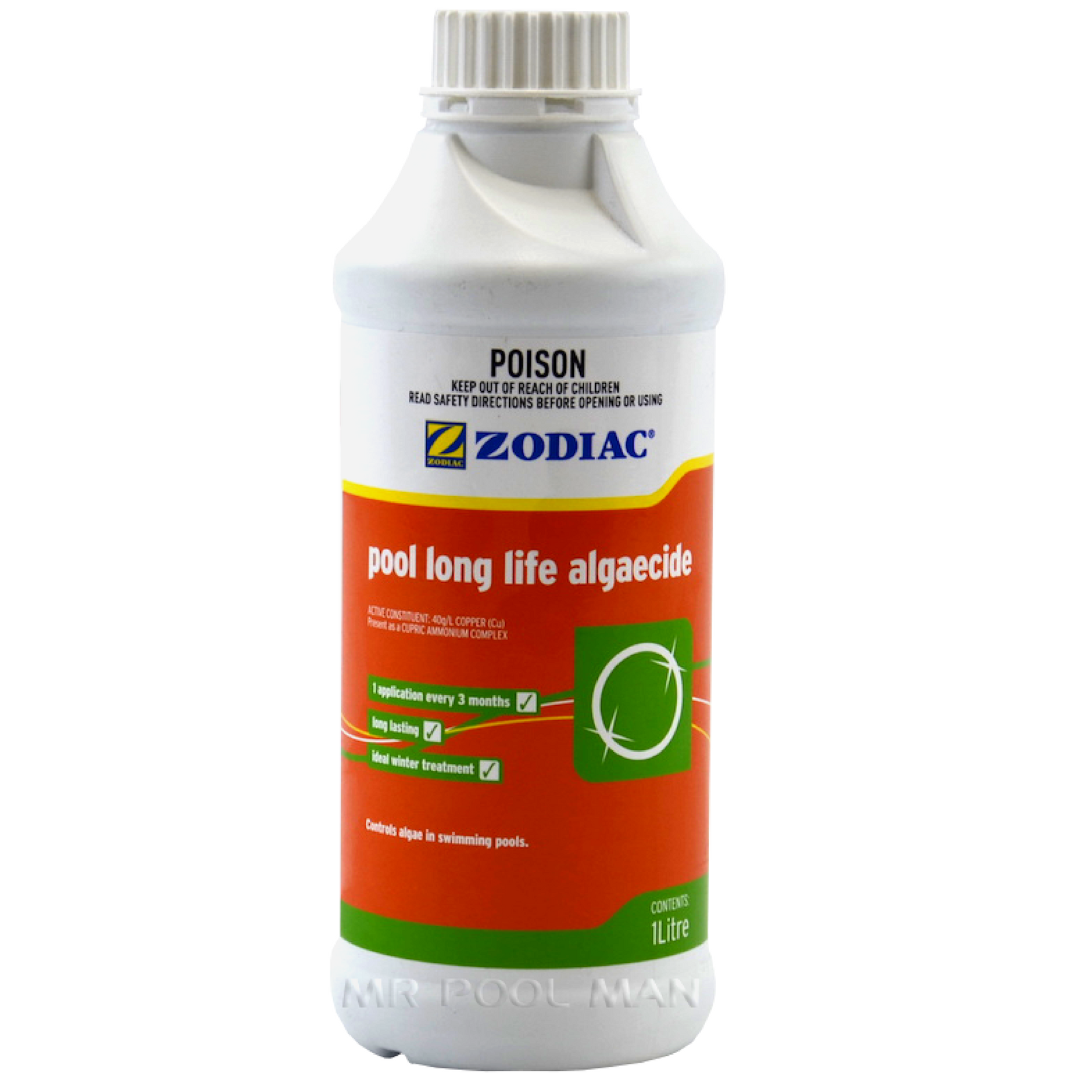 Zodiac Long Life Algaecide 1L - Winteriser Green Algae Starver Pool Chemical