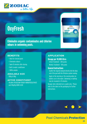 Zodiac Oxy Fresh 500g - Shock Pool Spa ChlorineAlgae Clarifier Chemical