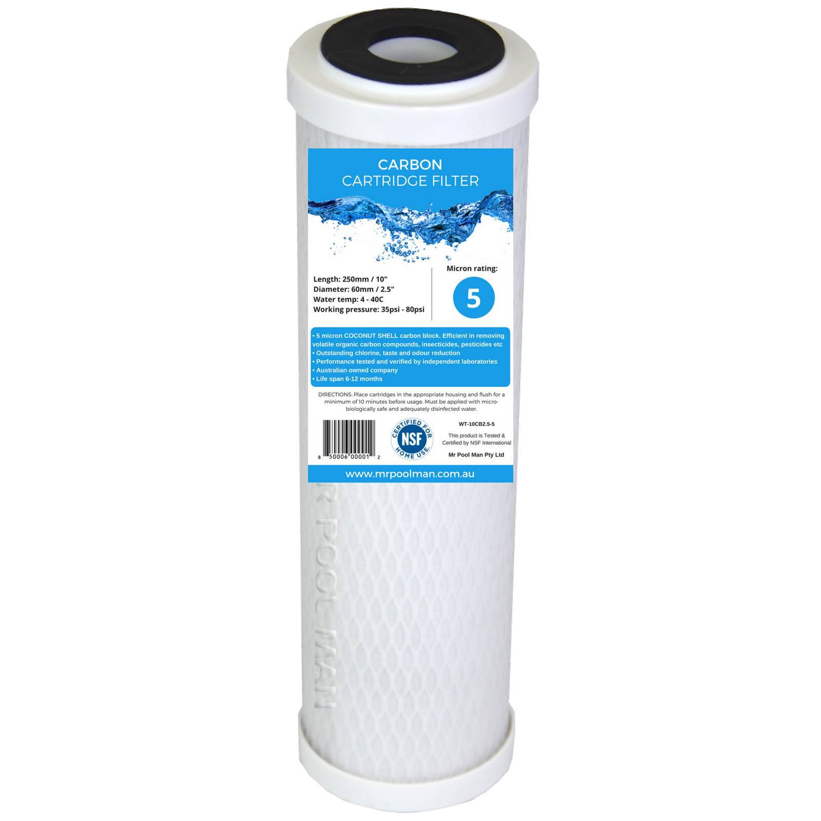 Carbon Water Filter Cartridge 10 x 2.5 - 5 Micron 100% COCONUT